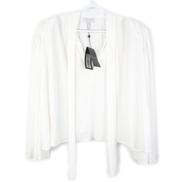 NEW HALSTON Evi Volume Drape Top in Prestine white size M - Picture 2 of 15